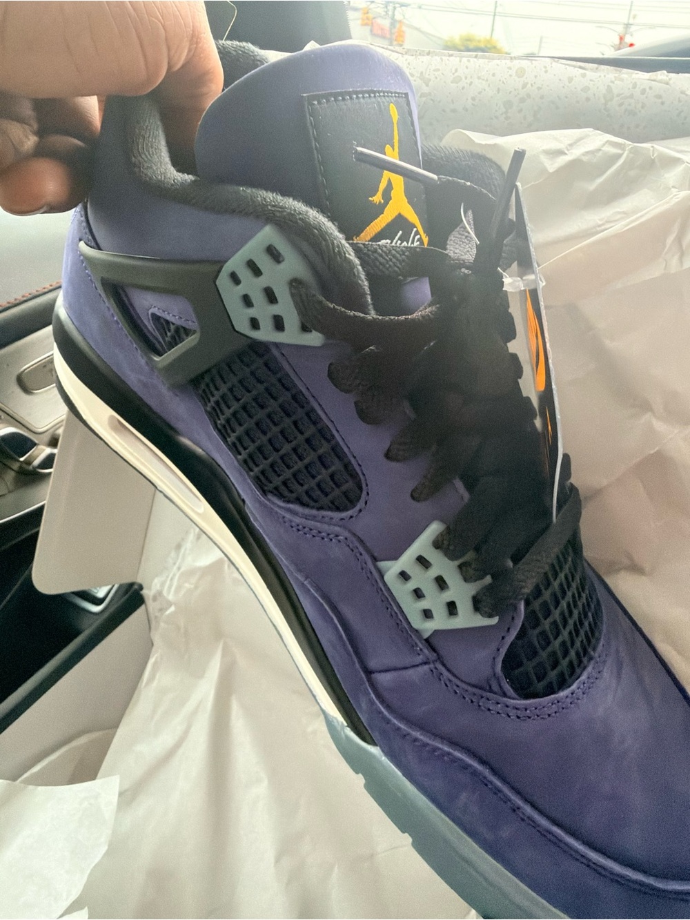 Jordan Men's Sneakers in Purple with Black and Yellow Accents